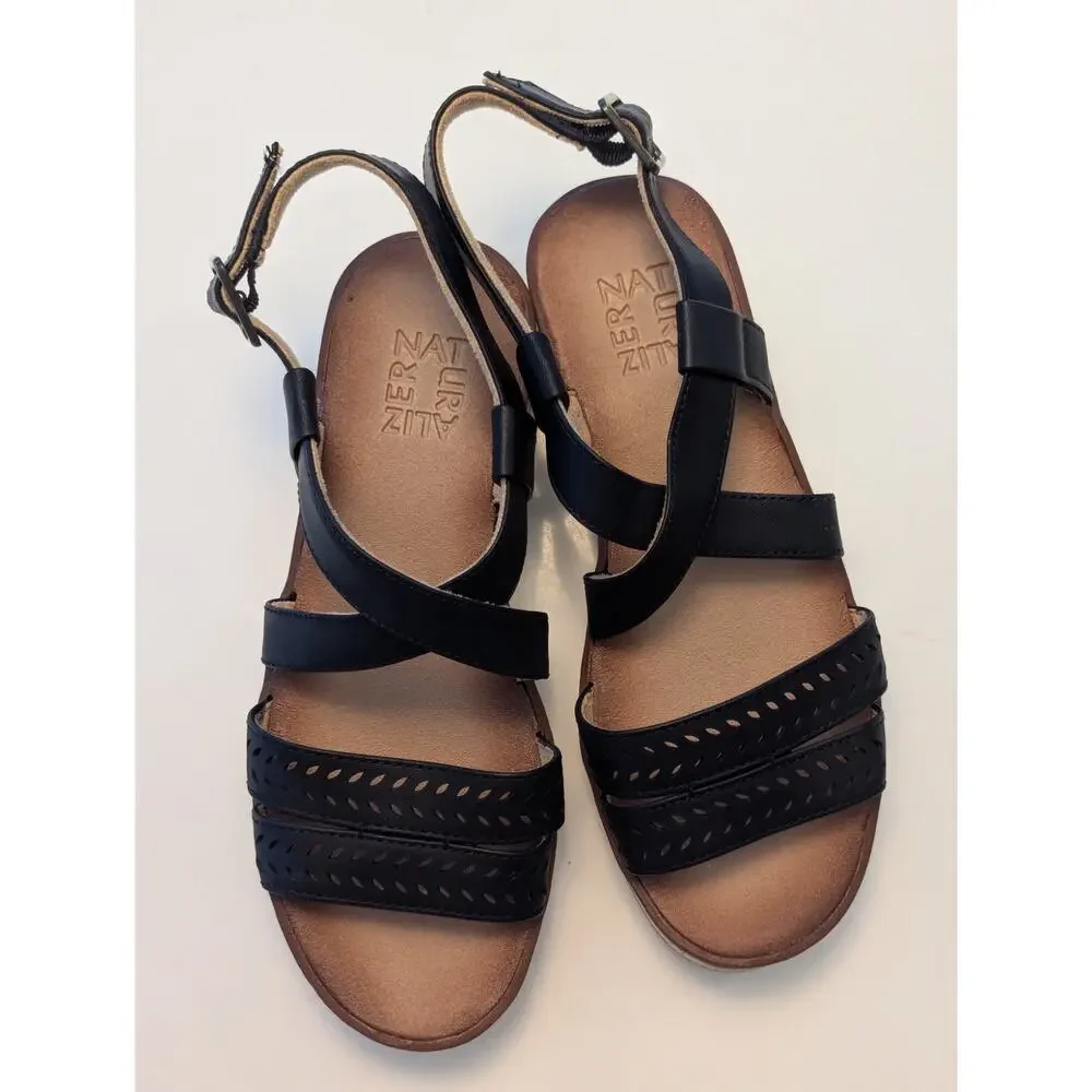 Naturalizer Comfort Black Vegan Leather Slingback Platform Sandals Sz 7 - Picture 4 of 10